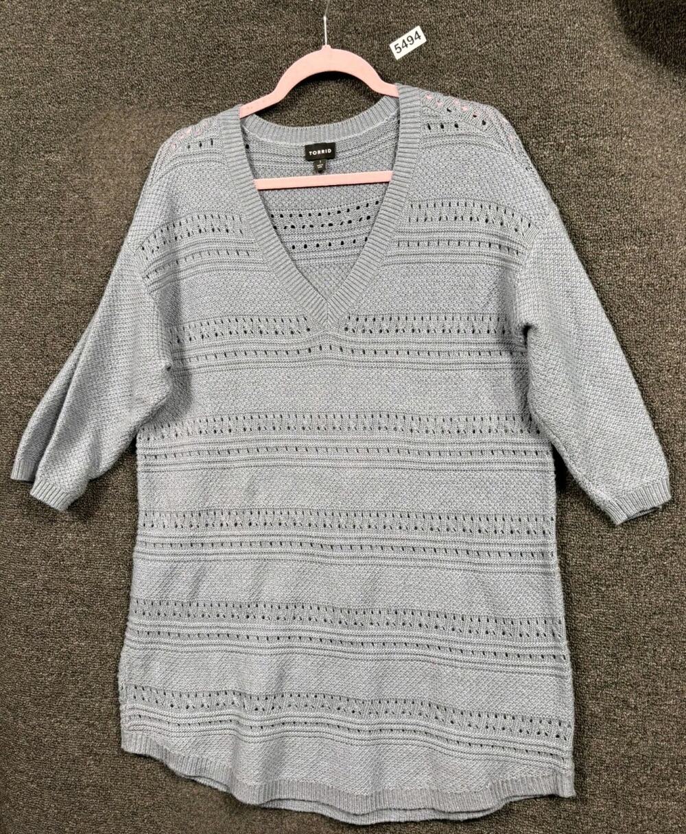 Torrid Blue Grey Mix Stitch Long Tunic Sweater 3/4 Sleeve Women's Plus Size 1X